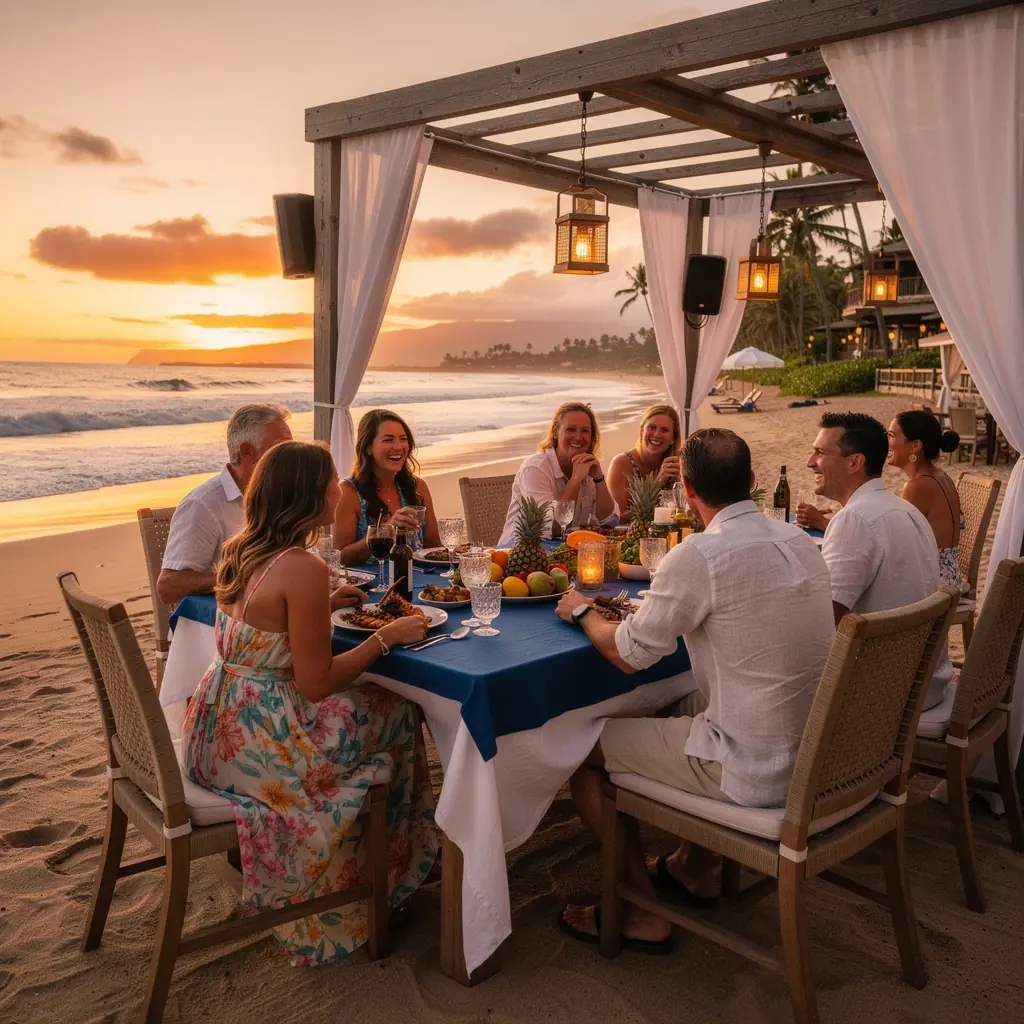 Элегантно оформленный стол в ресторане с изысканными блюдами и бокалами вина.