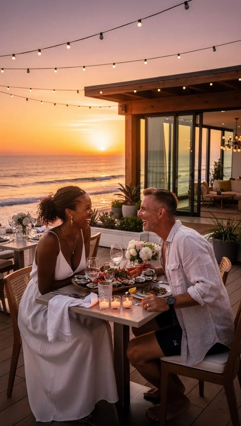 Роскошный курорт с видом на океан и уютными шезлонгами.